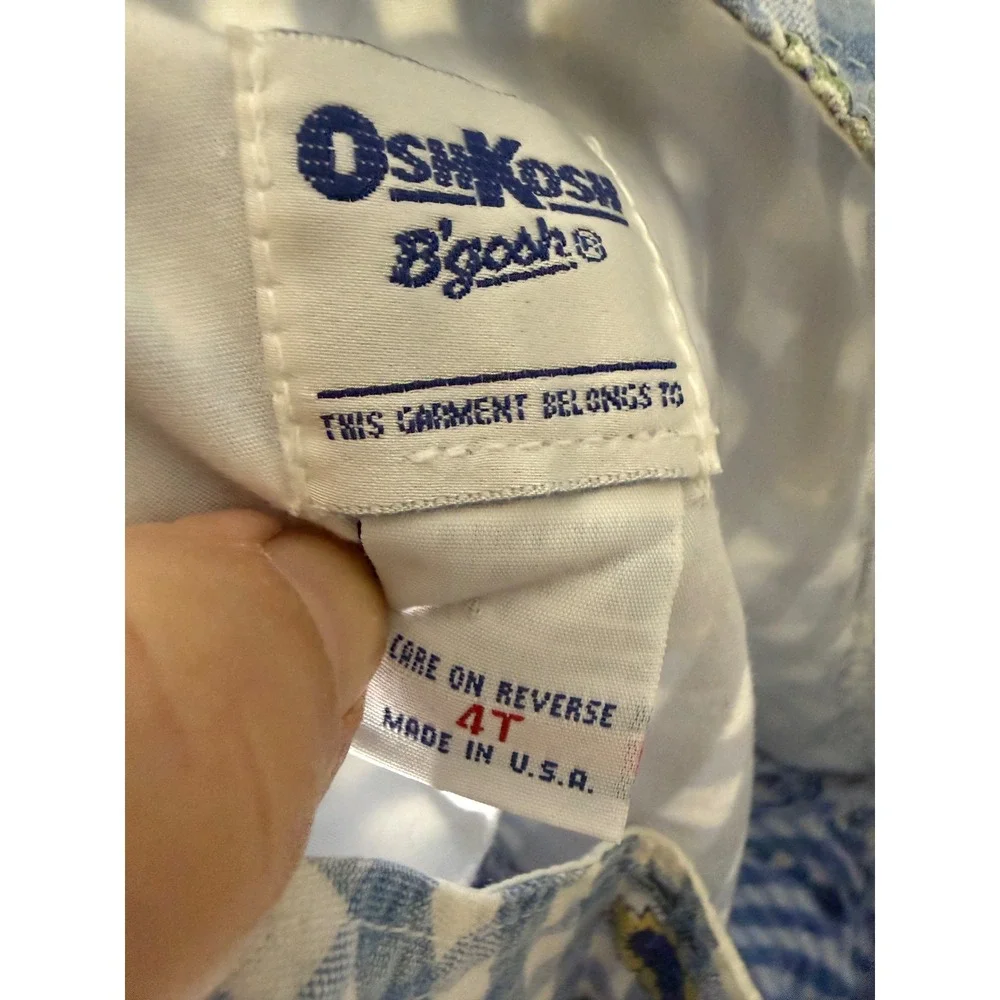 Vintage OshKosh B'gosh Sunflower Gingham Pinafore Dress Blue White 4T USA Made
